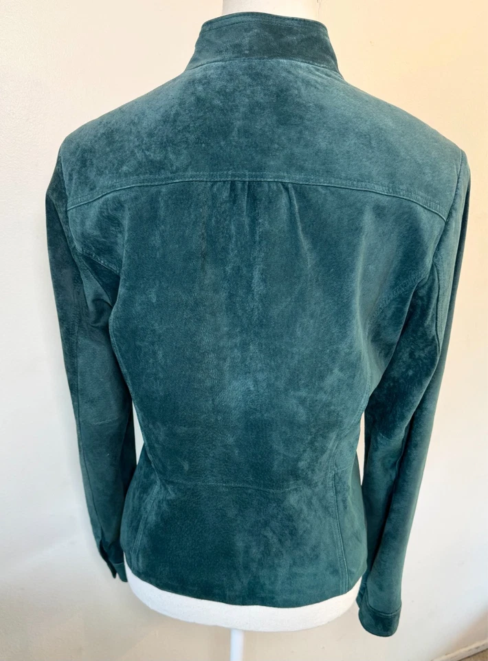 Vintage Casual Corner Women's Medium Genuine Suede Jacket Zip Pockets Teal - Image 2 of 4