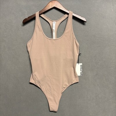 Split59 Suki Airweight Bodysuit M Taupe Scoop Neck Built-In Bra Racerback