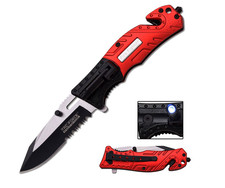 8" Tac-Force Spring Assisted Knife-Cutter, Glass Breaker, Clip, Swivel LED Clip