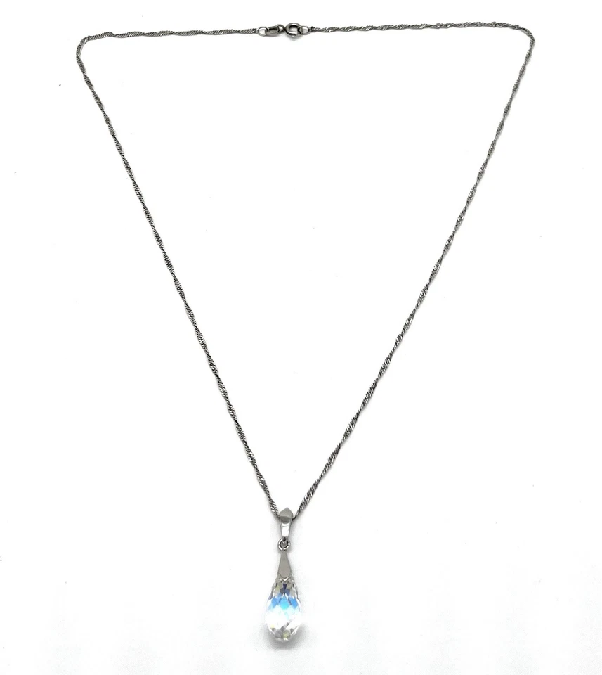 925/- Silberkette mit Anhänger, simulierter Diamant, Singapurkette, 45 cm lang - Bild 2 von 3