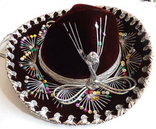 Vintage Mexican Sombrero Hat Red Velvet Mariachi Sequence Size S, Pigalle Kids