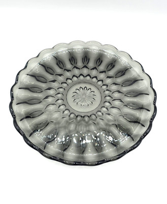 Vintage Anchor Hocking Fairfield Smoke Gray 10'' Scalloped Glass Serving Platter