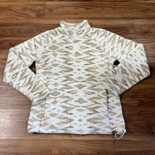 Eddie Bauer Fleece Sweater 1/4 Zip Mock Neck Long Sleeve Polyester Beige Women L