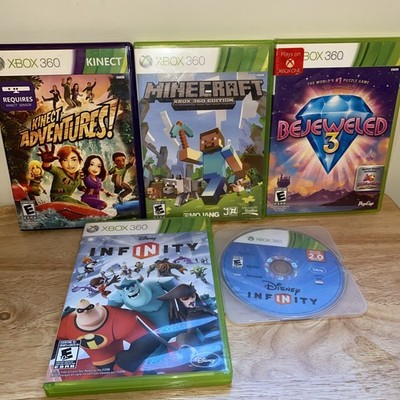 Lot Of 5 XBOX 360 Games. Untested. Infinity, Minecraft, Kinect Adventure, Bejewe