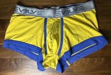 Vtg Evolve Trunk Brief Ringer Yellow Blue Sz Med Cotton Second Skin Boxer Brief