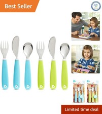Splash Toddler Utensil Set: 6 BPA-Free Fork, Knife  Spoon - Blue/Green Colors