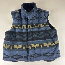 VTG St Johns Bay Corduroy/Wool Blue Medium Women Vest Reversible Outdoor Aztec