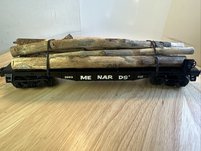 #ad #ad RUST FREE MENARDS O GAUGE BLACK CLEAN FLATCAR FROM 2009 WITH NON ORIGINAL LOAD $17.00