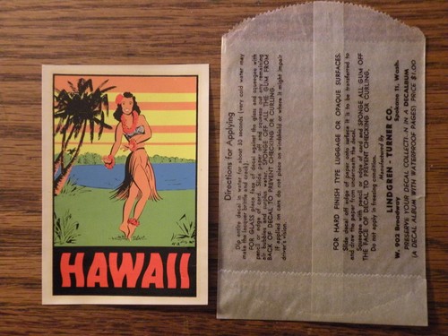 1940's Vintage Travel Water Transfer Decal - HAWAII HULA GIRL Lindgren Turner - Picture 2 of 7