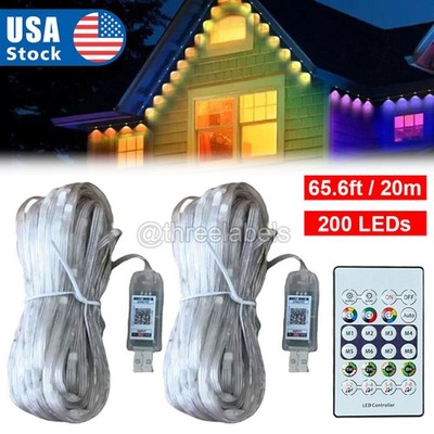 200 Smart Rainbow LED Permanent Outdoor Lights USB Bluetooth APP Control Kit US