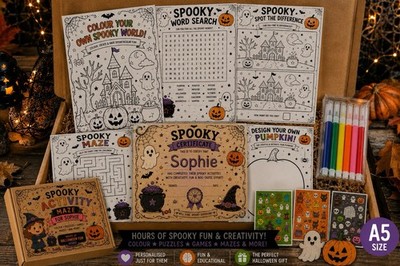Personalisierte Halloween Activity Box Kinder gruselig Farbpuzzle Geschenkkorb
