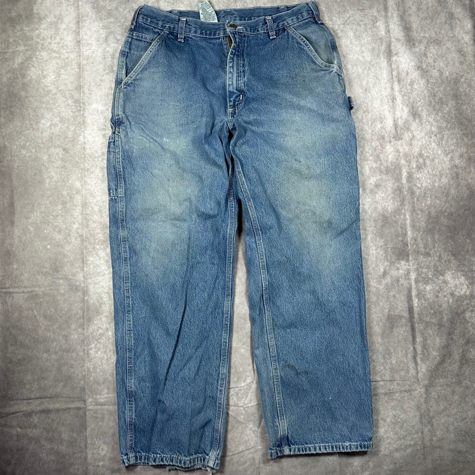 Carhartt Mens Carpenter Jeans Blue Denim Work Pants B13 DST Hammer Loop 36x30