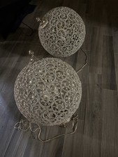 Set Of 2 Ethan Allen Crystal Orb Pendant Chandeliers - Elegant Beaded Globe