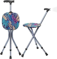Folding Walking Cane with Seat Light Adjustable Chair Stick for Seniors&Hikers