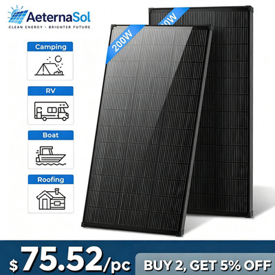 AeternaSol 2Pack 200W Solar Panel N-Type Mono 400W 18BB PV Home Roof RV Off Grid