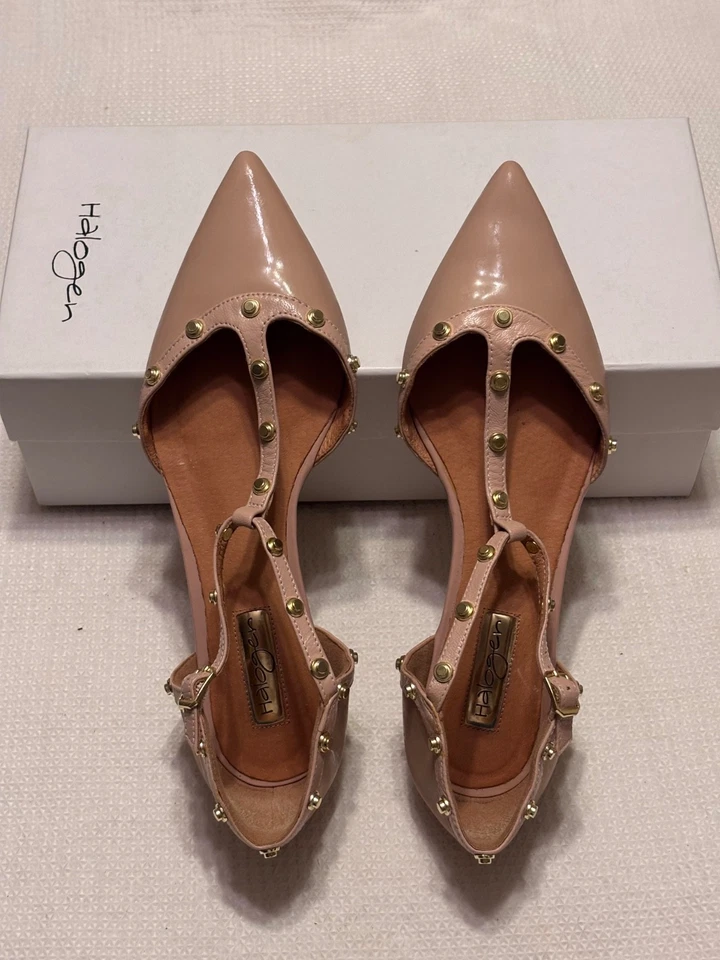 Halogen Haolson-Lea Nude Leather Ballet Flats 7.5 Side Buckles Gold Tone Accents - Image 4 of 4