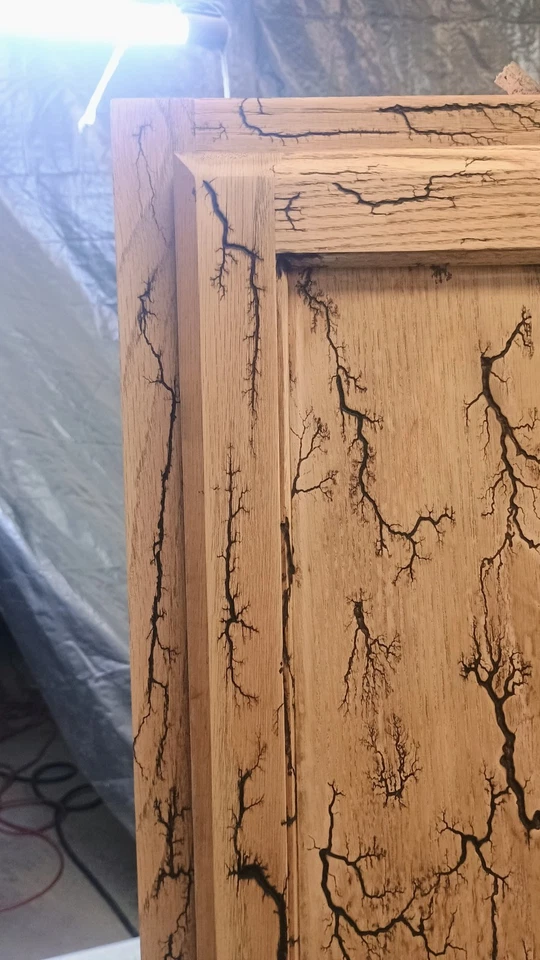 Gabinete de madera de haya quemada fractal 12x30 | Almacenamiento de arte relámpago hecho a mano Foto 2 de 4