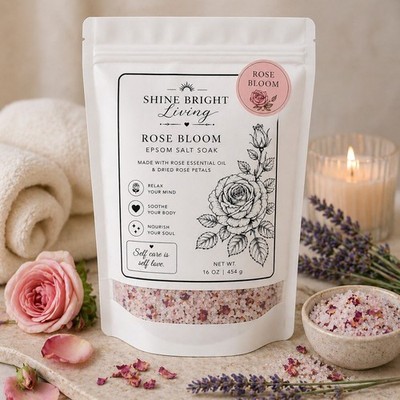 Rose Bloom Soothing Skin-Softening Bath Soak with dried Rose Petals