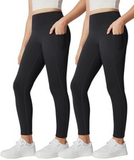 Girls Fleece Lined Leggings High Waisted Yoga Pants with Pockets Winter Leggi...