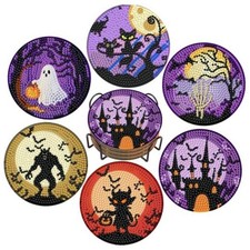 6 Pcs Halloween Diamond Art Coasters Kits,Diamond Painting Coasters Hallowmas