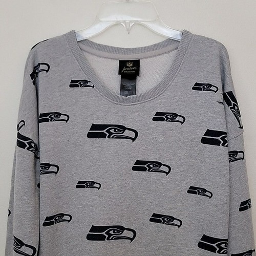 NFL Seahawk Gray Graphic Green Colorblock Long Sleeves Sweatshirt Junior 11/13 - Picture 4 of 15