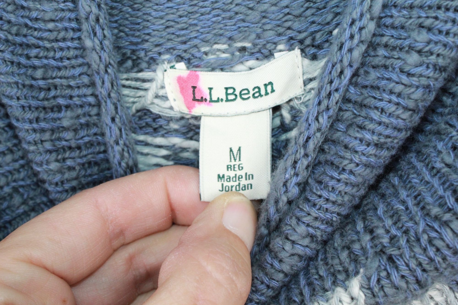 LL Bean Women's Cotton Ragg Sweater Knit Funnelneck Pullover Blue Fair