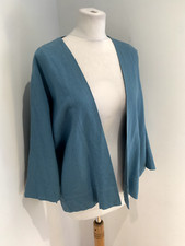 Maggie Carol Blue Linen Jacket One Size Os New Woven A Line Lagenlook Open