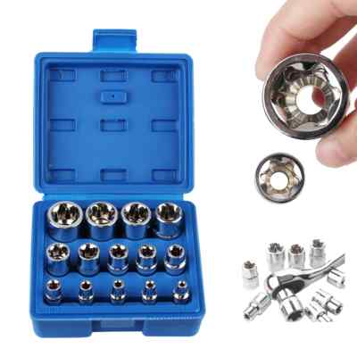 14-Pieces E4-E24 Female E Torx Socket Set  Star Socket Set Wrench Head