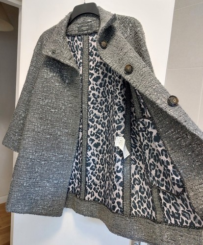 Weekend By MAX MARA Grey Metallic Thread A-Line Coat - 10 - Picture 13 of 15