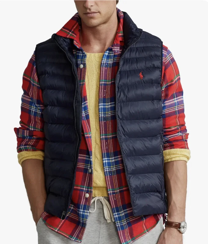Polo Ralph Lauren Performance Men Packable Puffer Navy Blue Vest Sz XL NWT