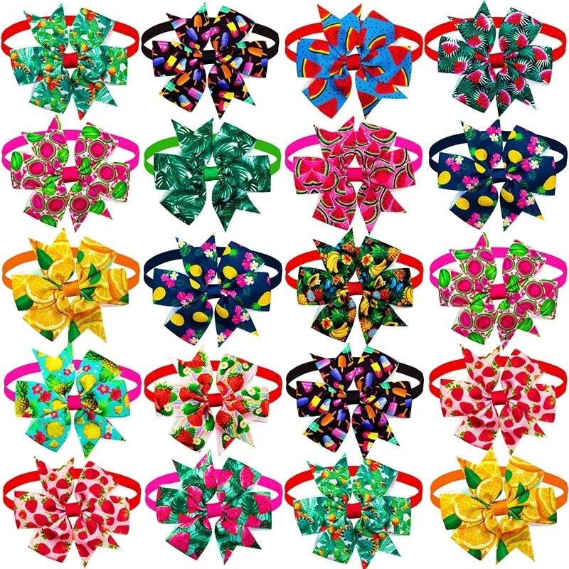 100Pcs Summer Fruits Style Dog Bowtie Necktie Collars Pet Grooming Bow Supplies