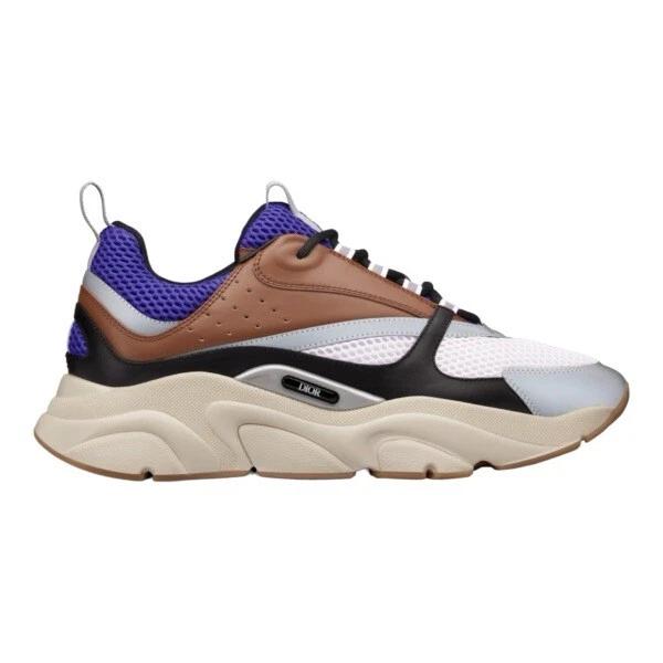 DIOR B22 Baskets Homme EU42 UK8 Blanc Marron Violet Tissu Cuir Neuf & Boîte
