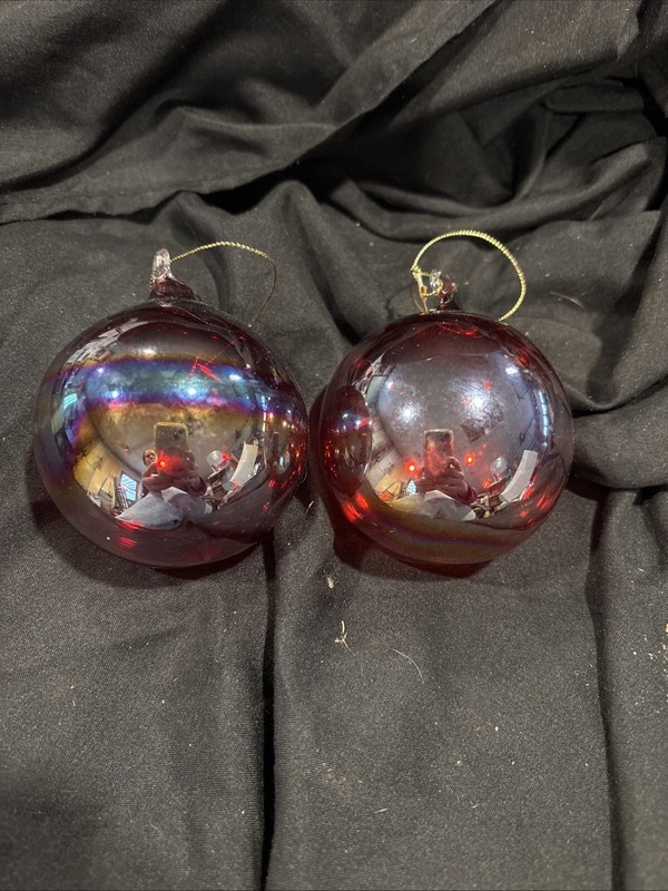 Two Red Hand Blown Glass Ball Ornaments Approximately 3 Inch Pengo Company China