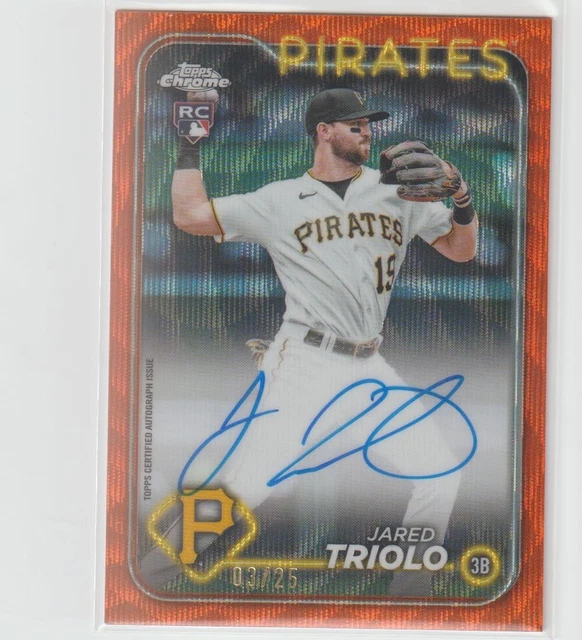 2024 Topps Chrome Jared Triolo Orange Wave Refractor Auto 03/25 RC Pirates