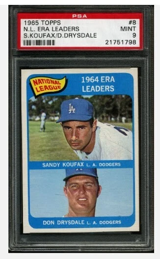 1965 Topps NL ERA Leaders Sandy Koufax Don Drysdale #8 PSA 9 MINT