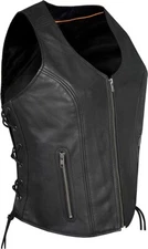 Ladies Women's solid soft leather biker motorcycle vest black concealed carry