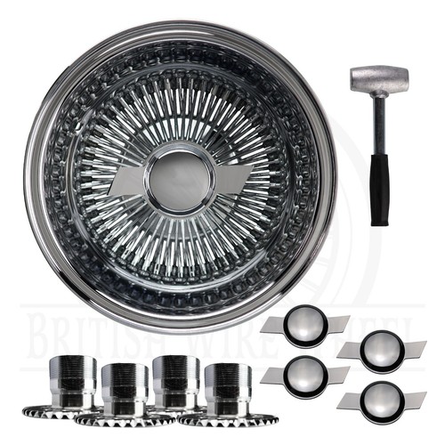 14x7 Rev 100 Spoke Straight Lace Lowrider Wire Wheels, Chevy KO Caps, Set of 4 - Picture 59 of 94