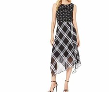 size 10 Vince Camuto Windowpane Uneven Hem Mix Print Dress new retail $139
