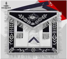Worshipful Master Blue Lodge Apron Dark Blue Silver Hand Embroidered Masonic Reg