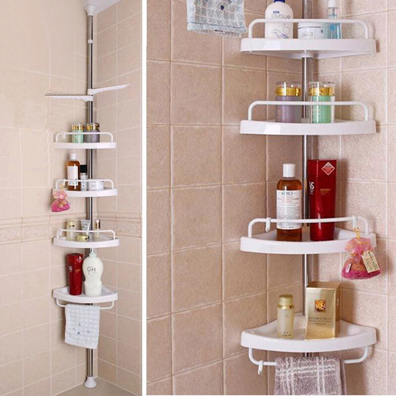 Teleskopregal Eckregal 4 Ablagen Duschablage Duschecke Bad Regal Dusche DHL M