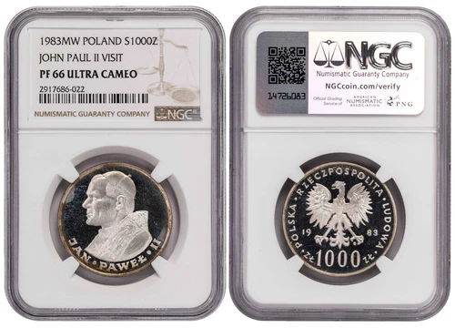 *** NGC *** POLAND *** 1000 zlotych 1983 *** PF66 ULTRA CAMEO *** POPE *** b3