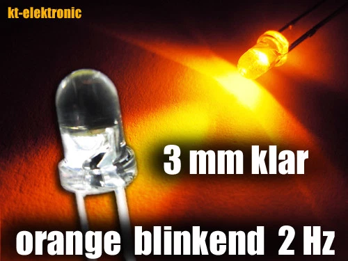 KT-ELEKTRONIC 10 Stück Blink-LED 3mm orange blinkend ca. 2 mal pro Sekunde 1.5-2.5 Hz