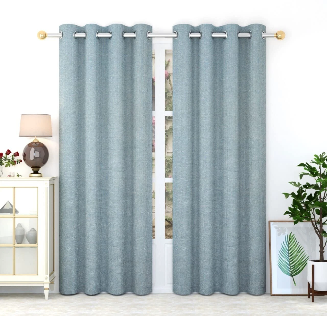Paquete De 2 Piezas Yute Cortinas para Puerta 2.1m Largo con Ojal Anillo