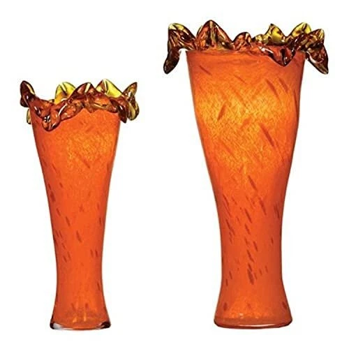 OK LIGHTING LG-5809-21 - 17.5/13.75"H Lazulite Pleat Orange Glass Vase Set of 2