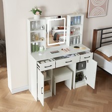 Vanity Set with LED Lighted Mirror Makeup Dressing Table Dresser Desk and Stool