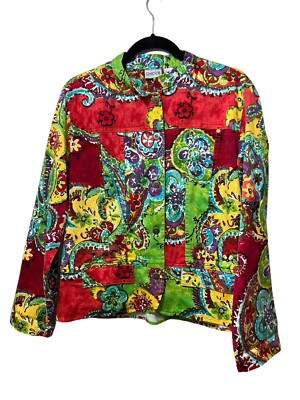 Chico s Button Front Jacket With Mandarin Collar Multicolor Size Chico s 2 Light