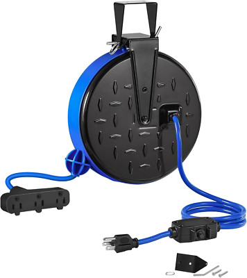 30 Ft Retractable Extension Cord Reel with 3 Outlets & 10 Amp Breaker