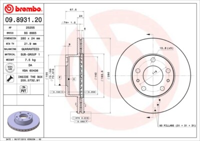 2 x BREMBO 09.8931.21 Bremsscheibe für CITROËN,FIAT,PEUGEOT