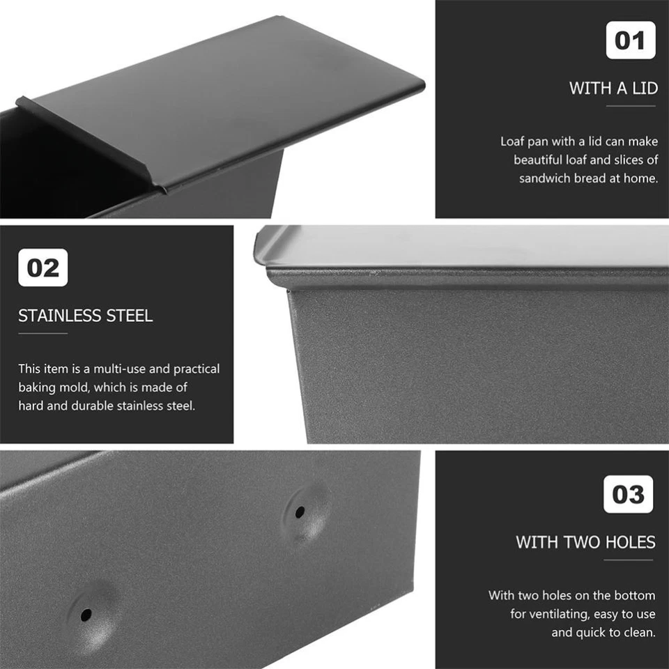 Cast Iron Bread Loaf Pan with Lid Non-Stick Toast Box for Oven Baking - Image 2 of 4