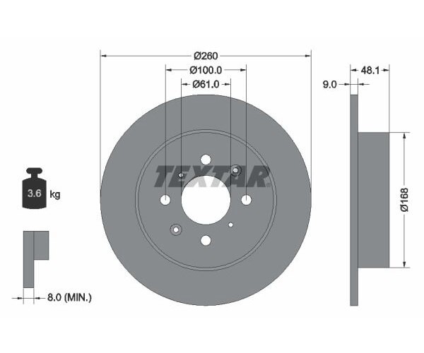 2X Textar Bremsscheibe PRO Hinterachse Ø 260Mm FüR Honda 92125403-image
